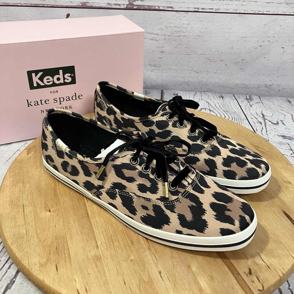 Keds x Kate Spade Champion Leopard‎ Satin Sneakers Womens Size 9.5 NIB